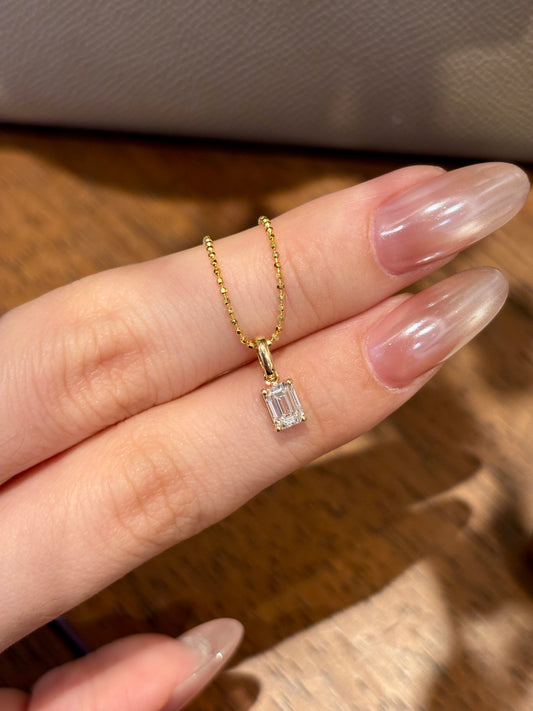 Lab-Grown Emerald Cut Diamond Solitaire Pendant | 18K Yellow Gold