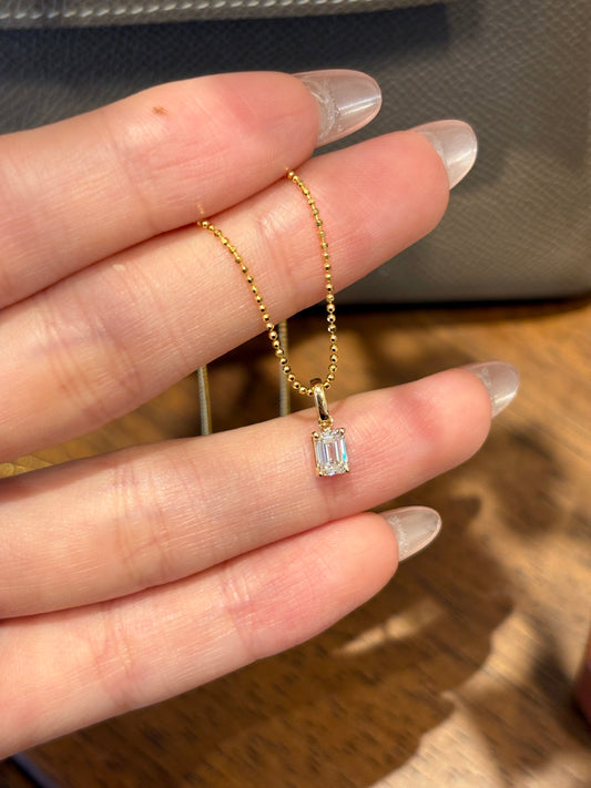 Lab-Grown Emerald Cut Diamond Solitaire Pendant | 18K Yellow Gold