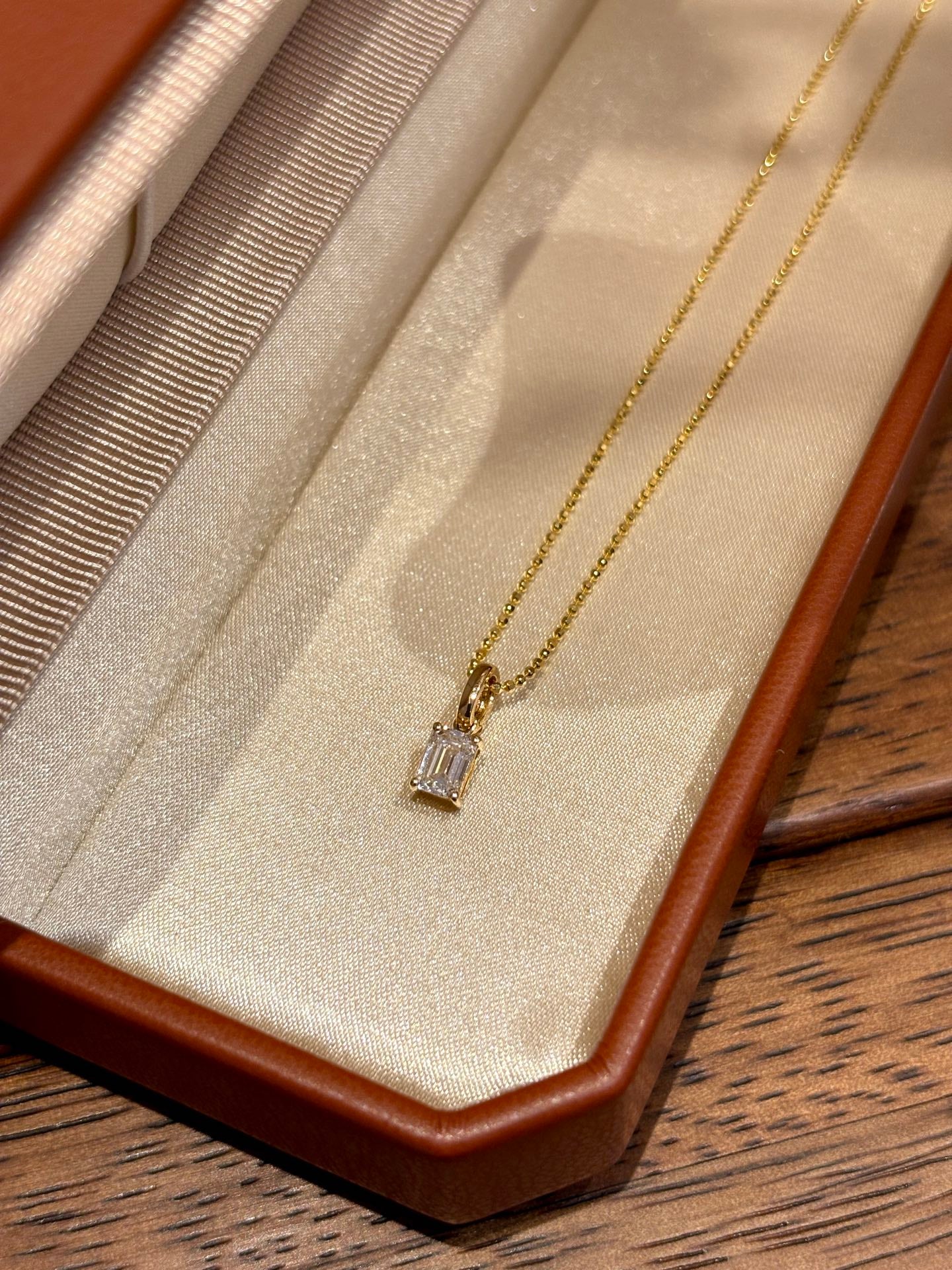 Lab-Grown Emerald Cut Diamond Solitaire Pendant | 18K Yellow Gold