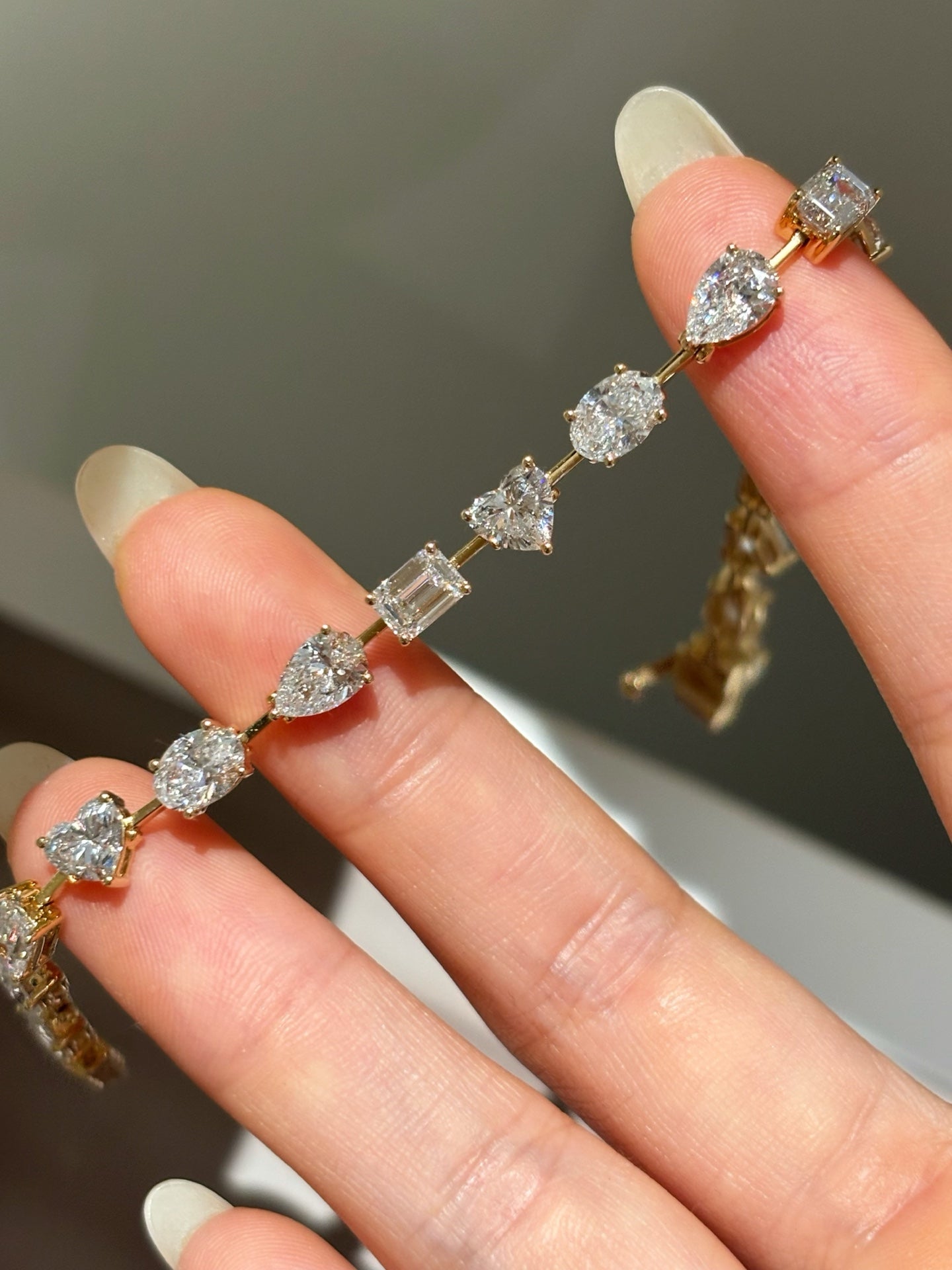 Multi-Cut Lab Grown Diamond Tennis Bracelet | Emerald, Pear, Oval & Heart Shapes | 18K Gold