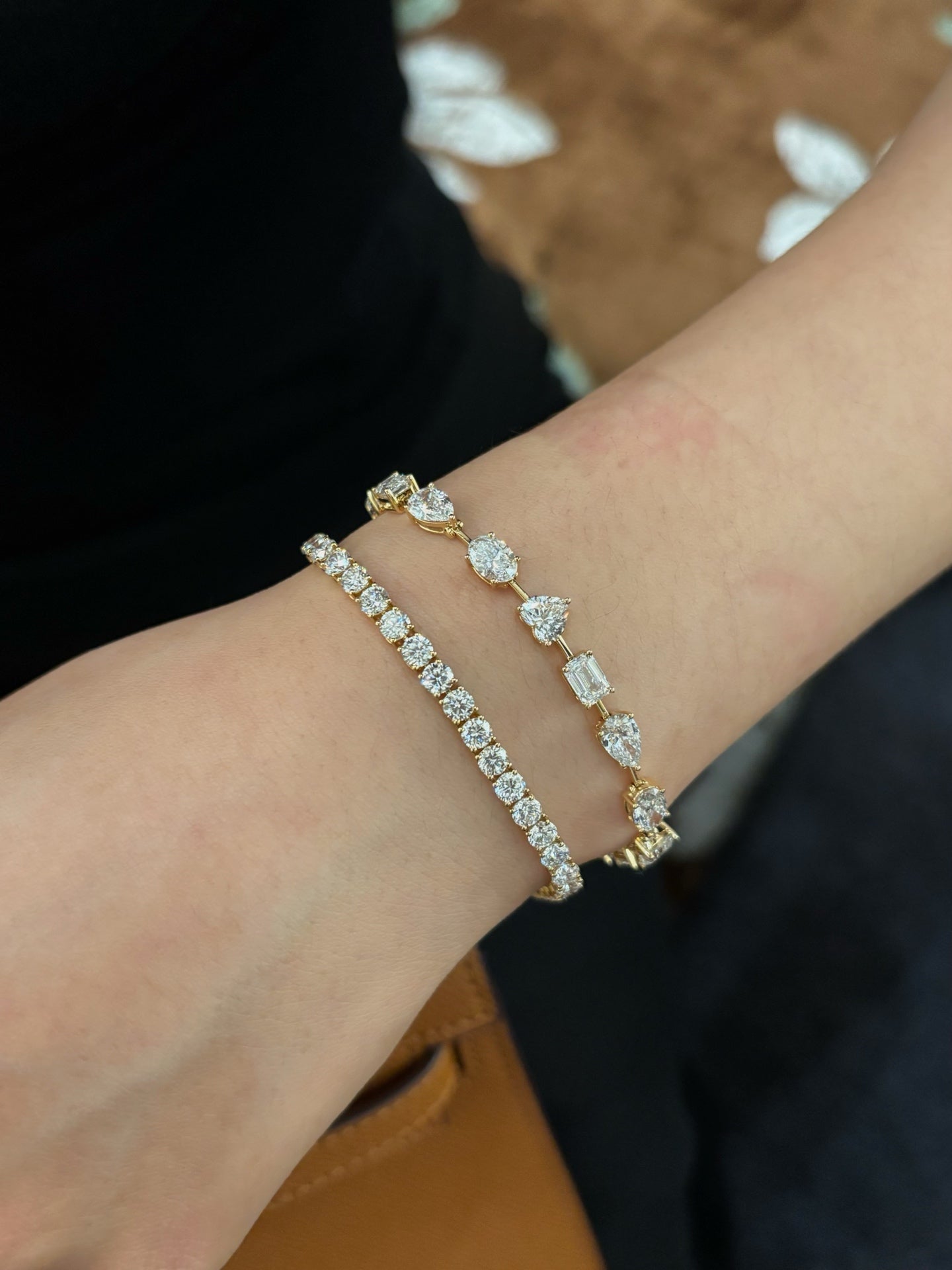 Multi-Cut Lab Grown Diamond Tennis Bracelet | Emerald, Pear, Oval & Heart Shapes | 18K Gold