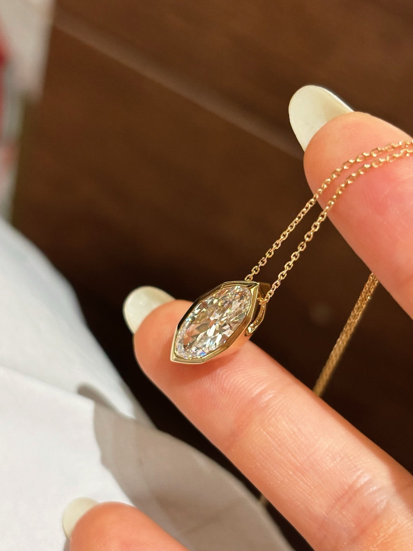 Marquise-Cut Lab-Grown Diamond Bezel Pendant Necklace | 18K Gold