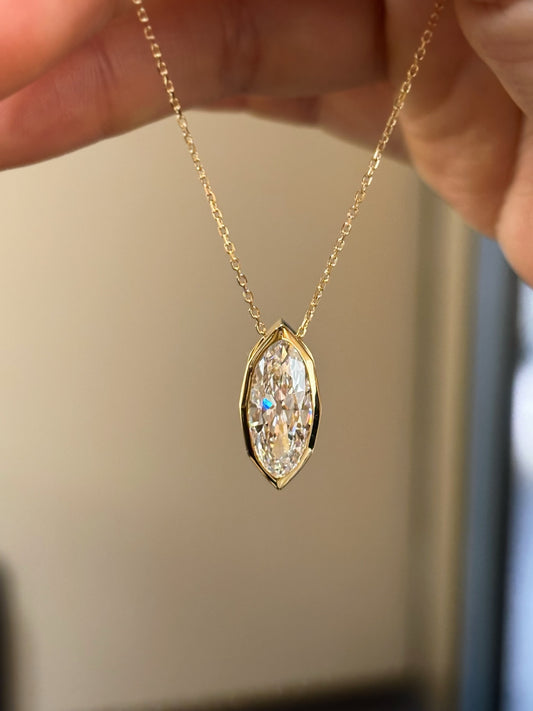 Marquise-Cut Lab-Grown Diamond Bezel Pendant Necklace | 18K Gold