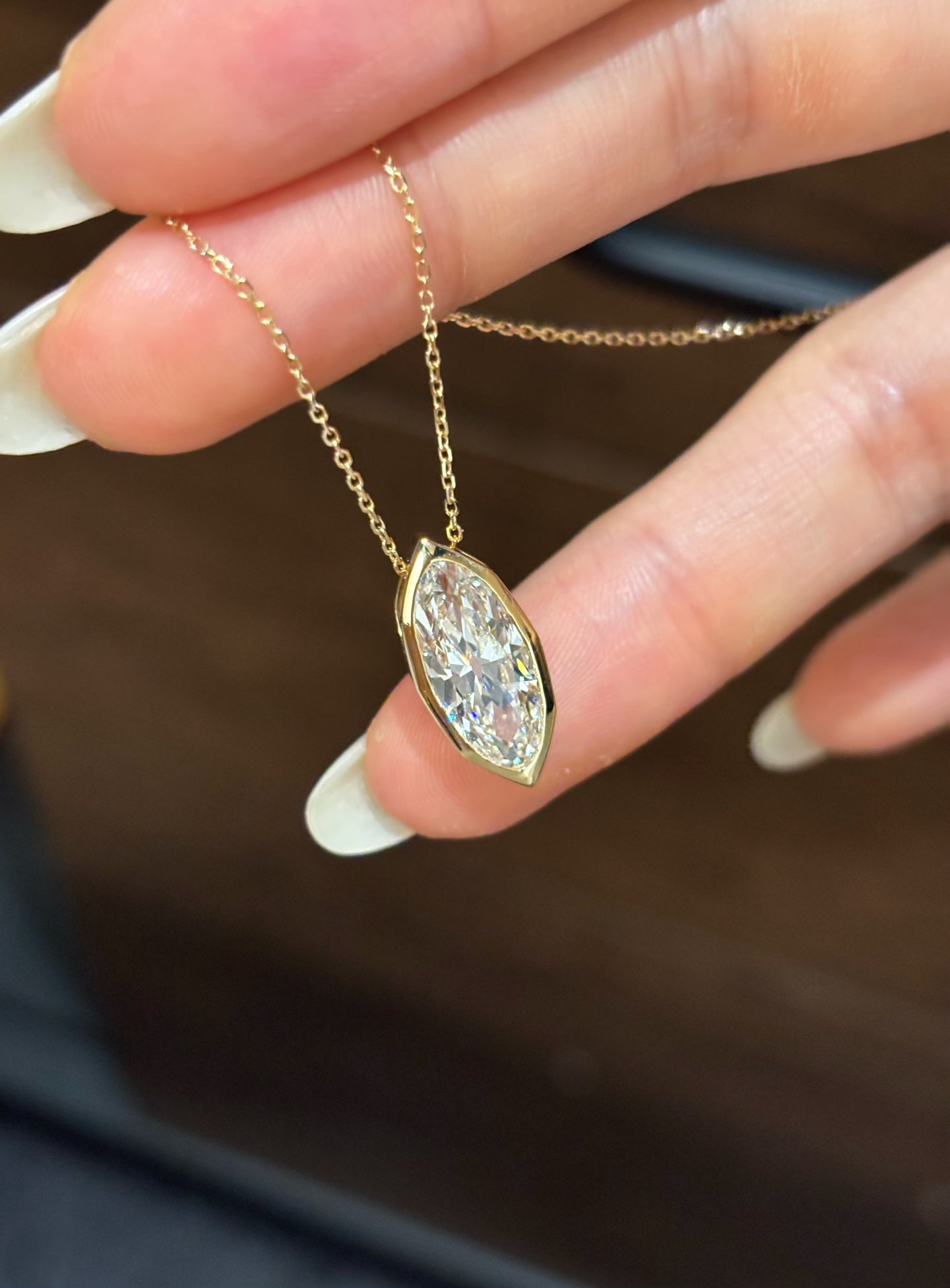 Marquise-Cut Lab-Grown Diamond Bezel Pendant Necklace | 18K Gold