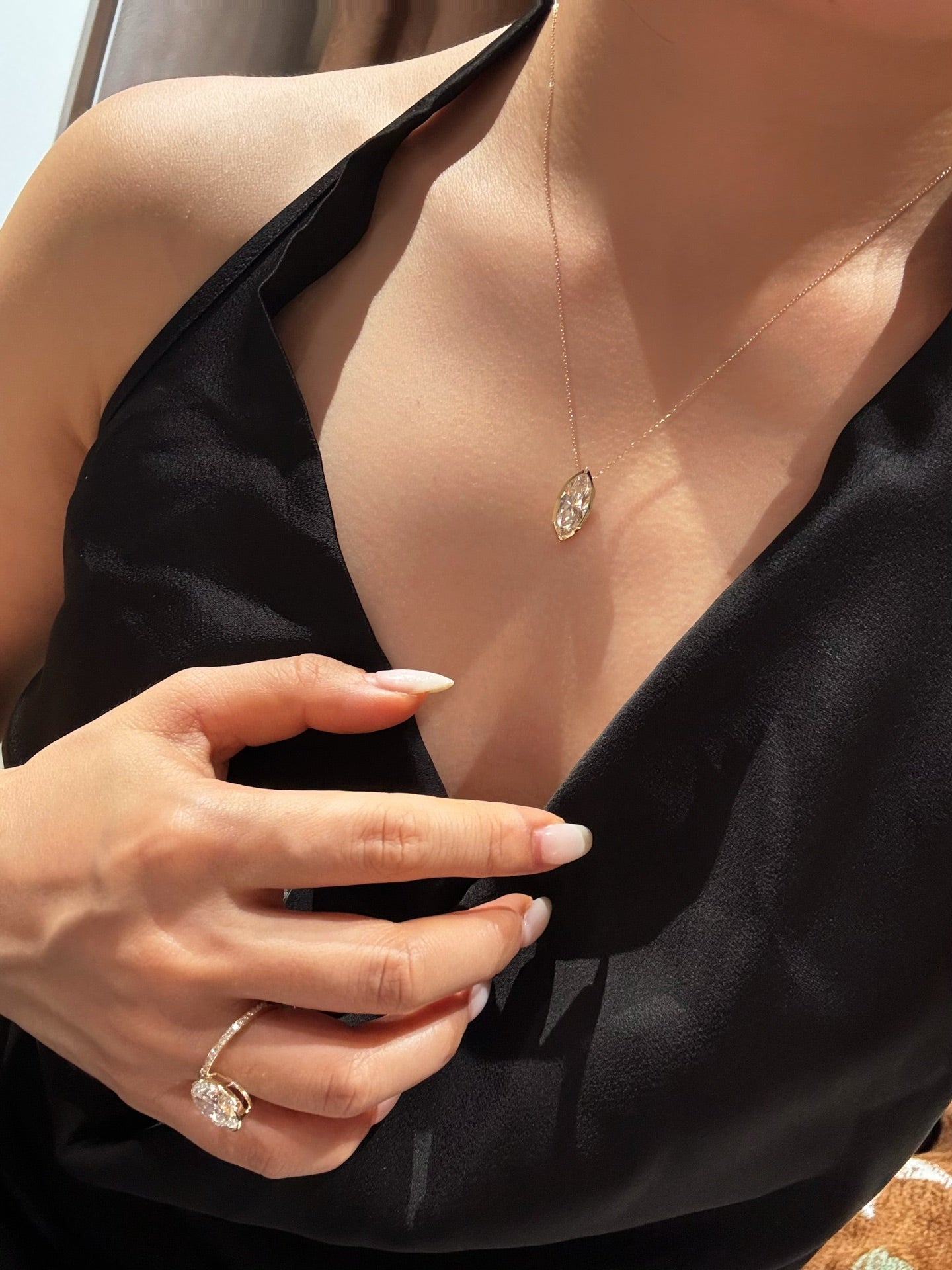 Marquise-Cut Lab-Grown Diamond Bezel Pendant Necklace | 18K Gold