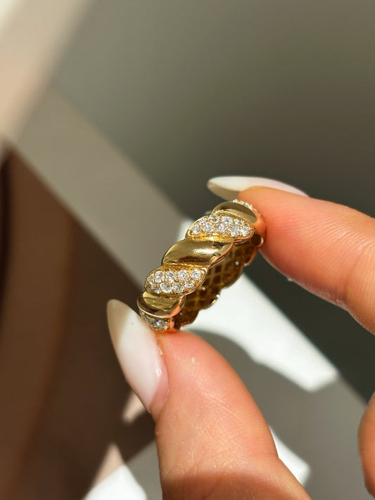 Textured Twist Lab Created Diamond Band | Pave Cluster Stackable | 18K Gold