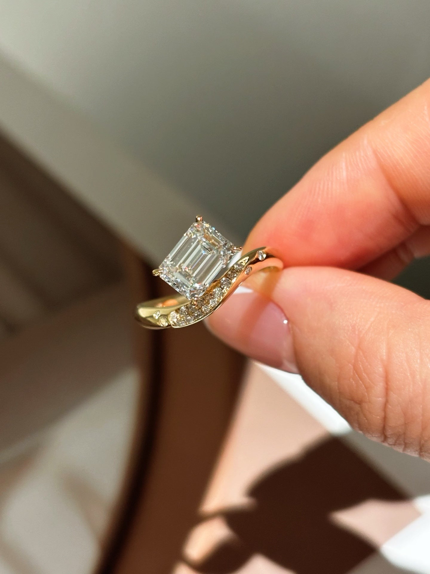 Emerald-Cut Lab-Grown Diamond Engagement Ring | Pavé Twist Band | 18K Gold