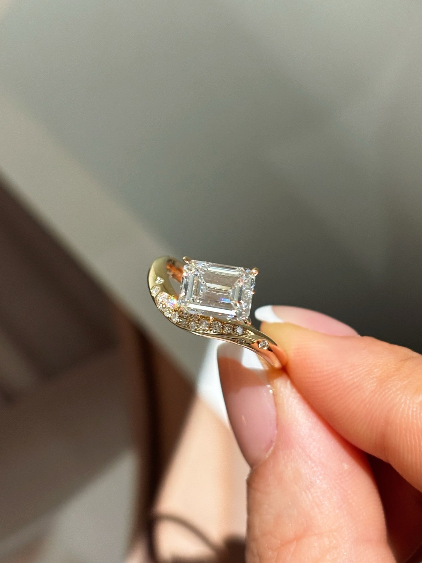Emerald-Cut Lab-Grown Diamond Engagement Ring | Pavé Twist Band | 18K Gold