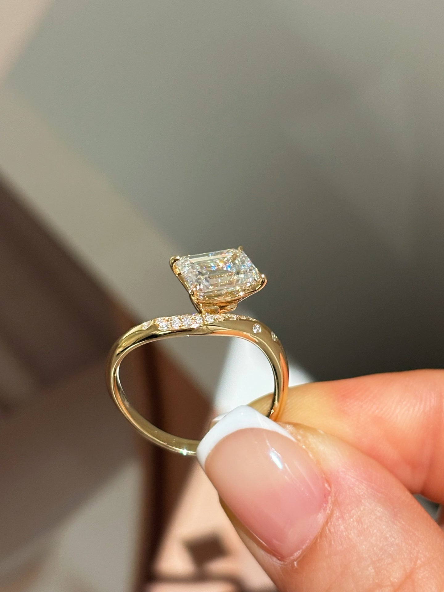 Emerald-Cut Lab-Grown Diamond Engagement Ring | Pavé Twist Band | 18K Gold