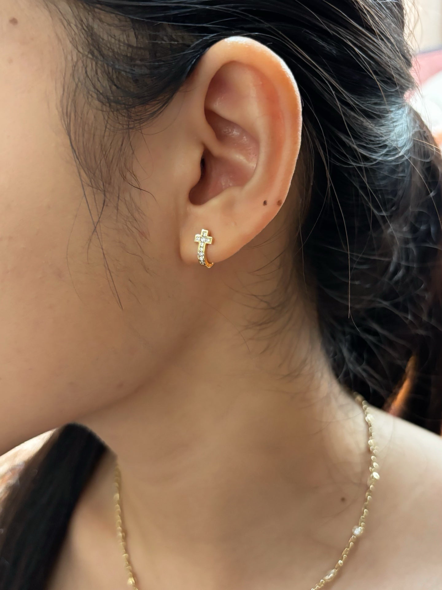 Cross Huggie Hoop Earrings with Lab‑Grown Diamonds | 18K Gold