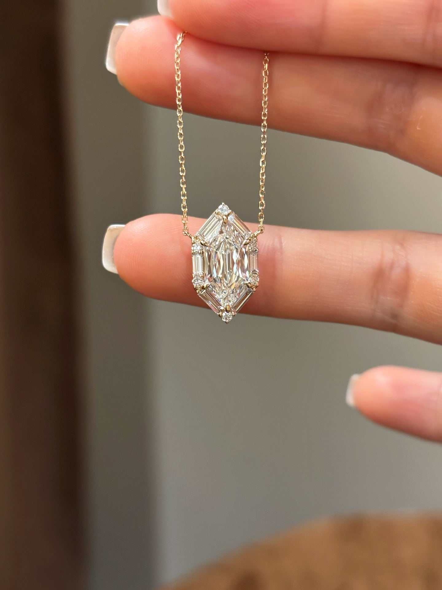 Vintage Hexagon Halo Lab Diamond Solitaire Pendant Necklace | 18K Gold
