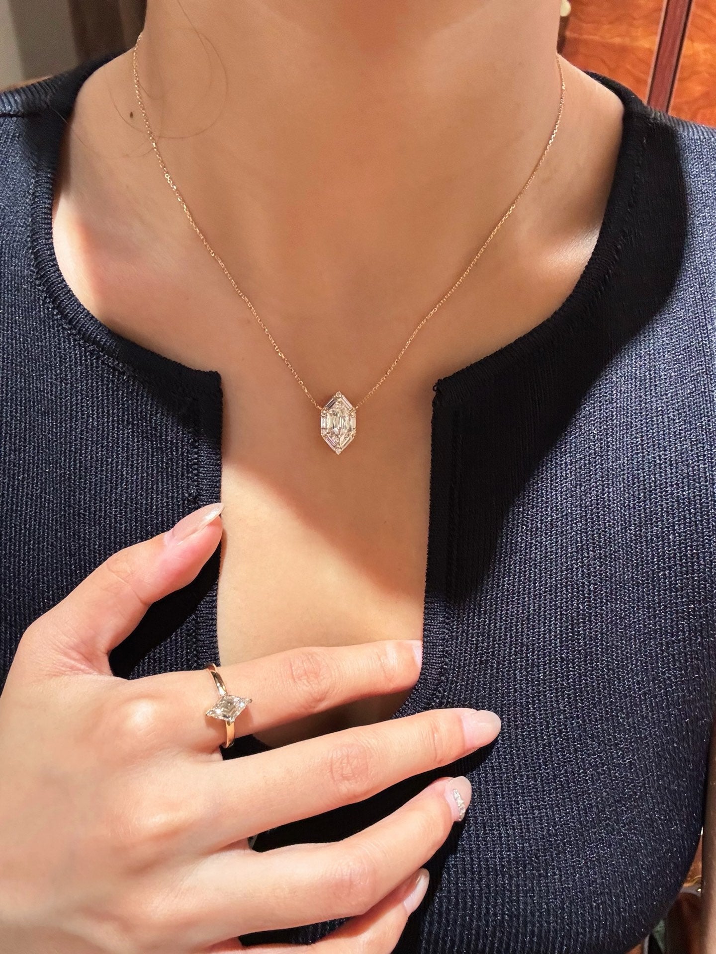 Vintage Hexagon Halo Lab Diamond Solitaire Pendant Necklace | 18K Gold