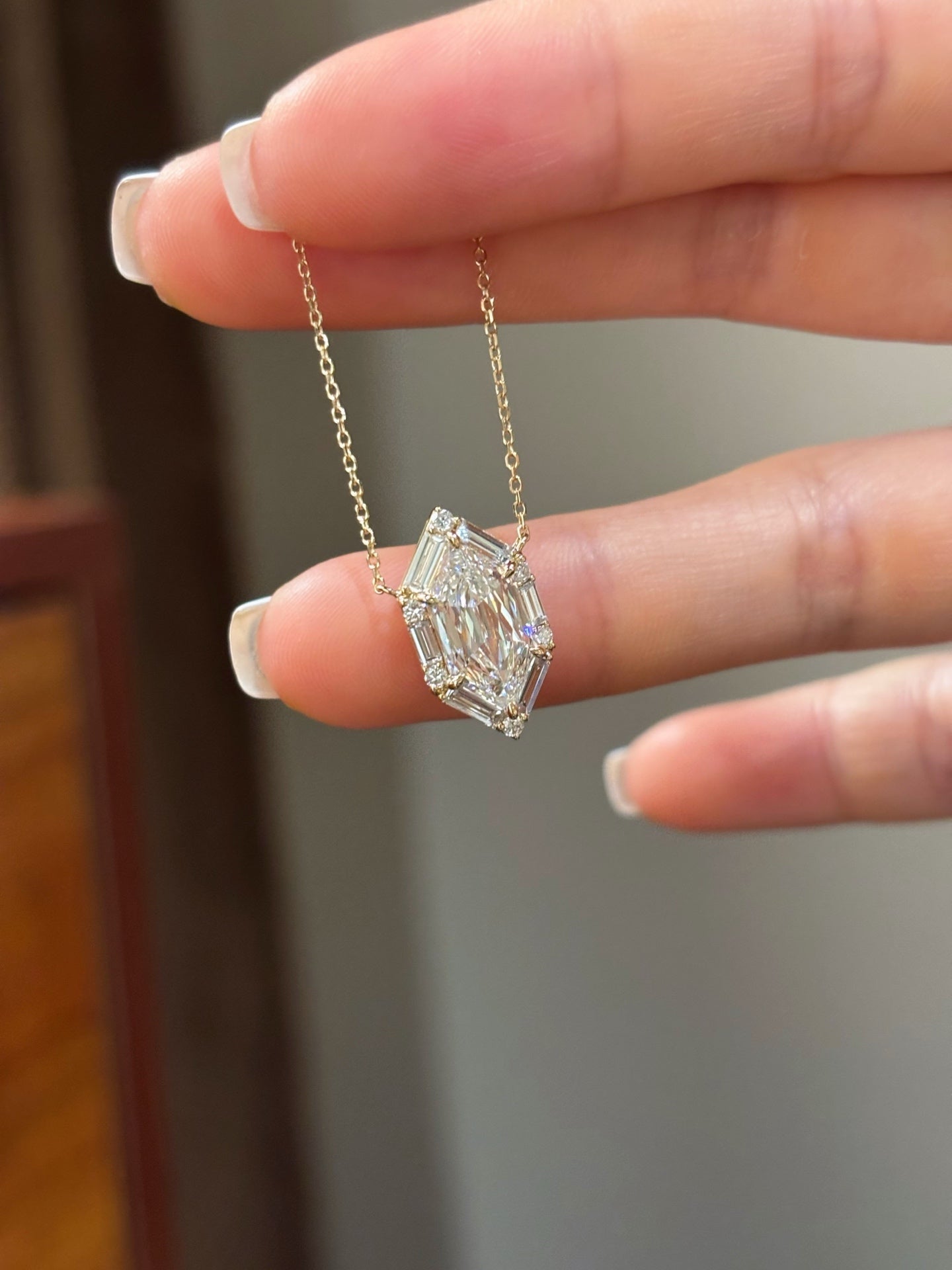 Vintage Hexagon Halo Lab Diamond Solitaire Pendant Necklace | 18K Gold