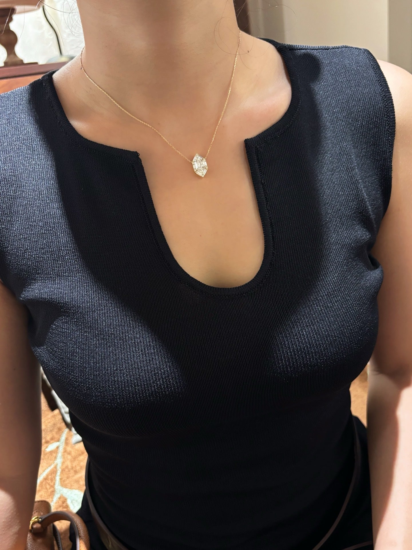 Vintage Hexagon Halo Lab Diamond Solitaire Pendant Necklace | 18K Gold