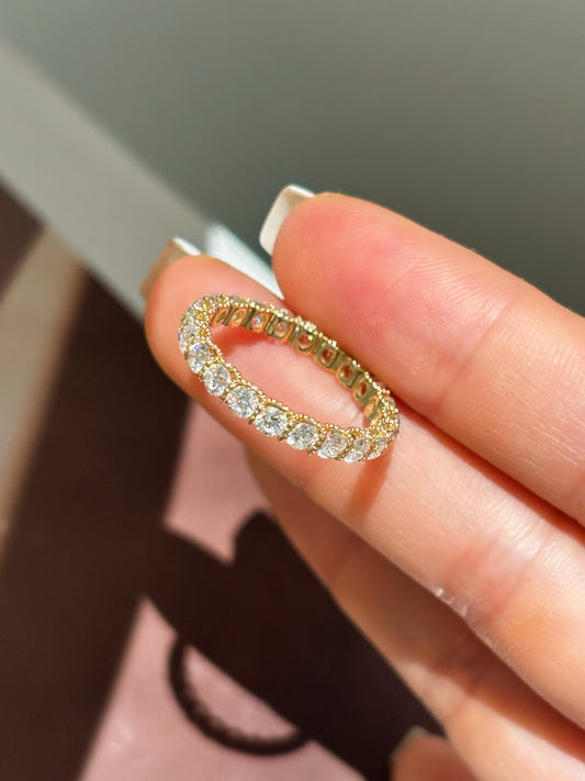Vintage Milgrain Half Eternity Lab Diamond Stackable Band| 18K Gold