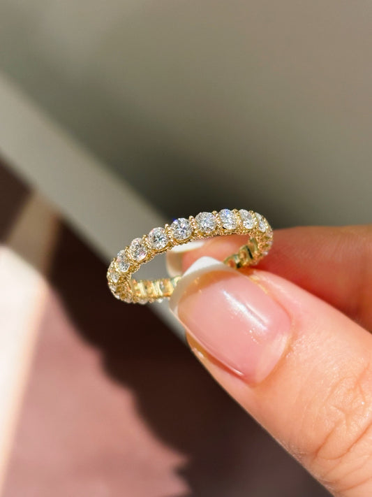 Vintage Milgrain Half Eternity Lab Diamond Stackable Band| 18K Gold