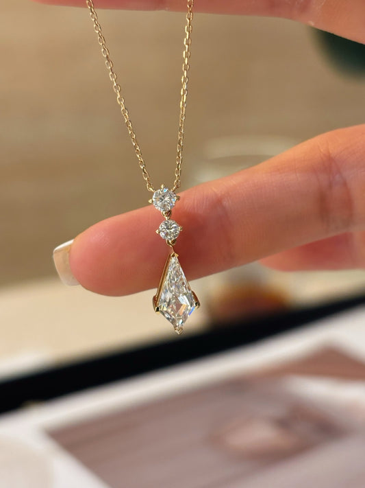 Kite-Cut Lab-Grown Diamond Drop Pendant Necklace | Accent Stones | 18K Gold