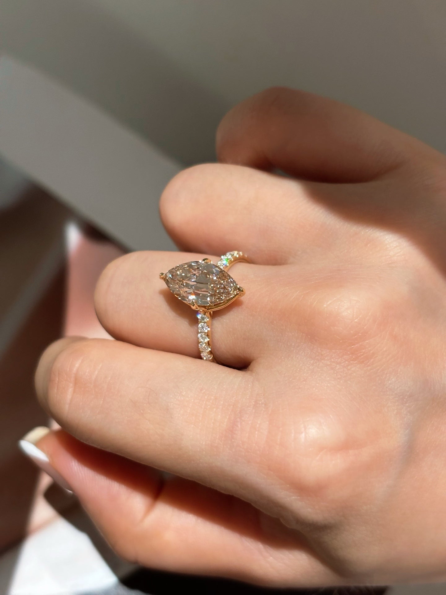 Marquise Cut Lab Grown Diamond Engagement Ring | Pave Side Stones | 18K Gold