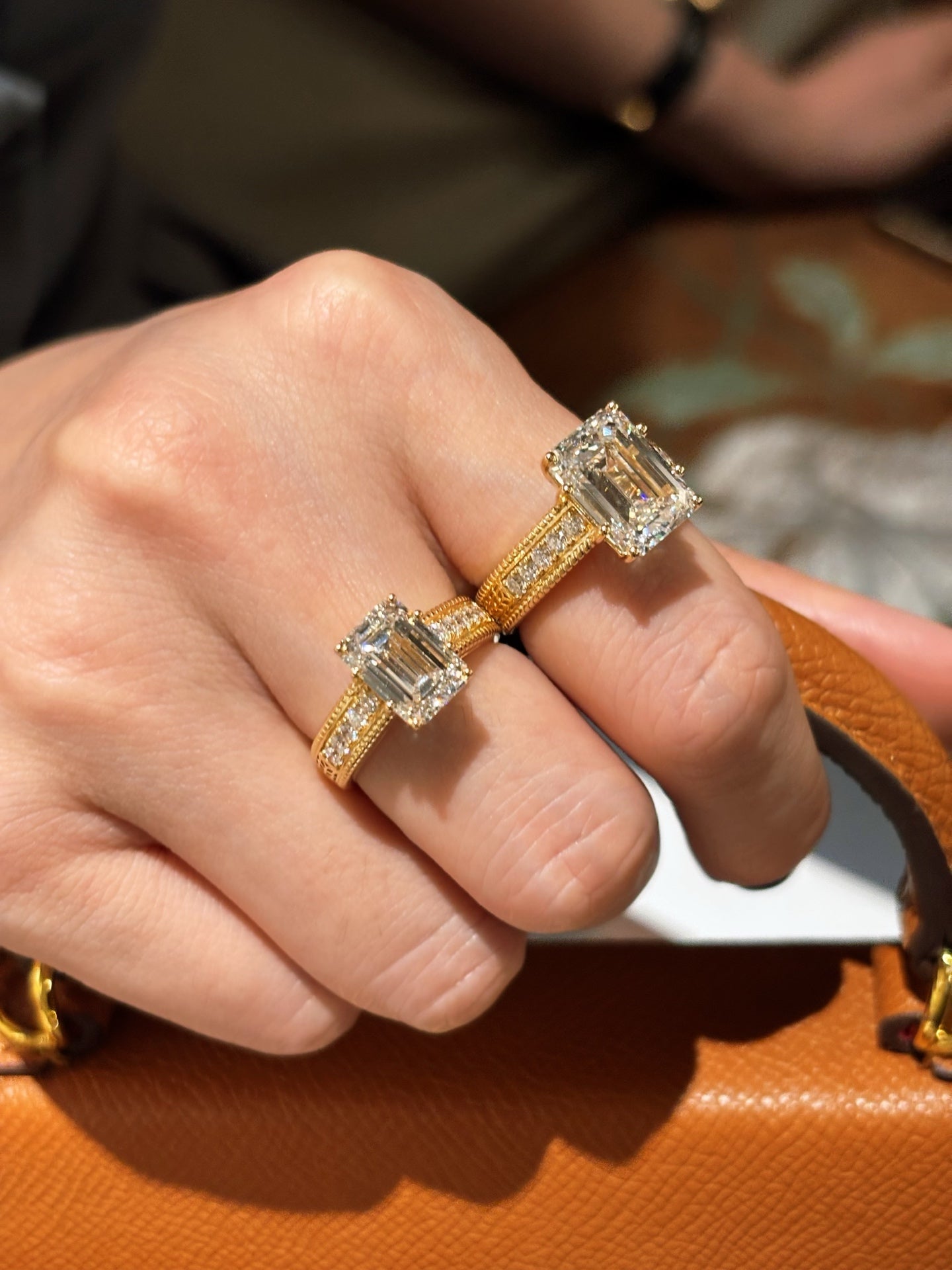 Emerald Cut Lab Grown Diamond Engagement Ring | Vintage Milgrain Side Stones | 18K Gold