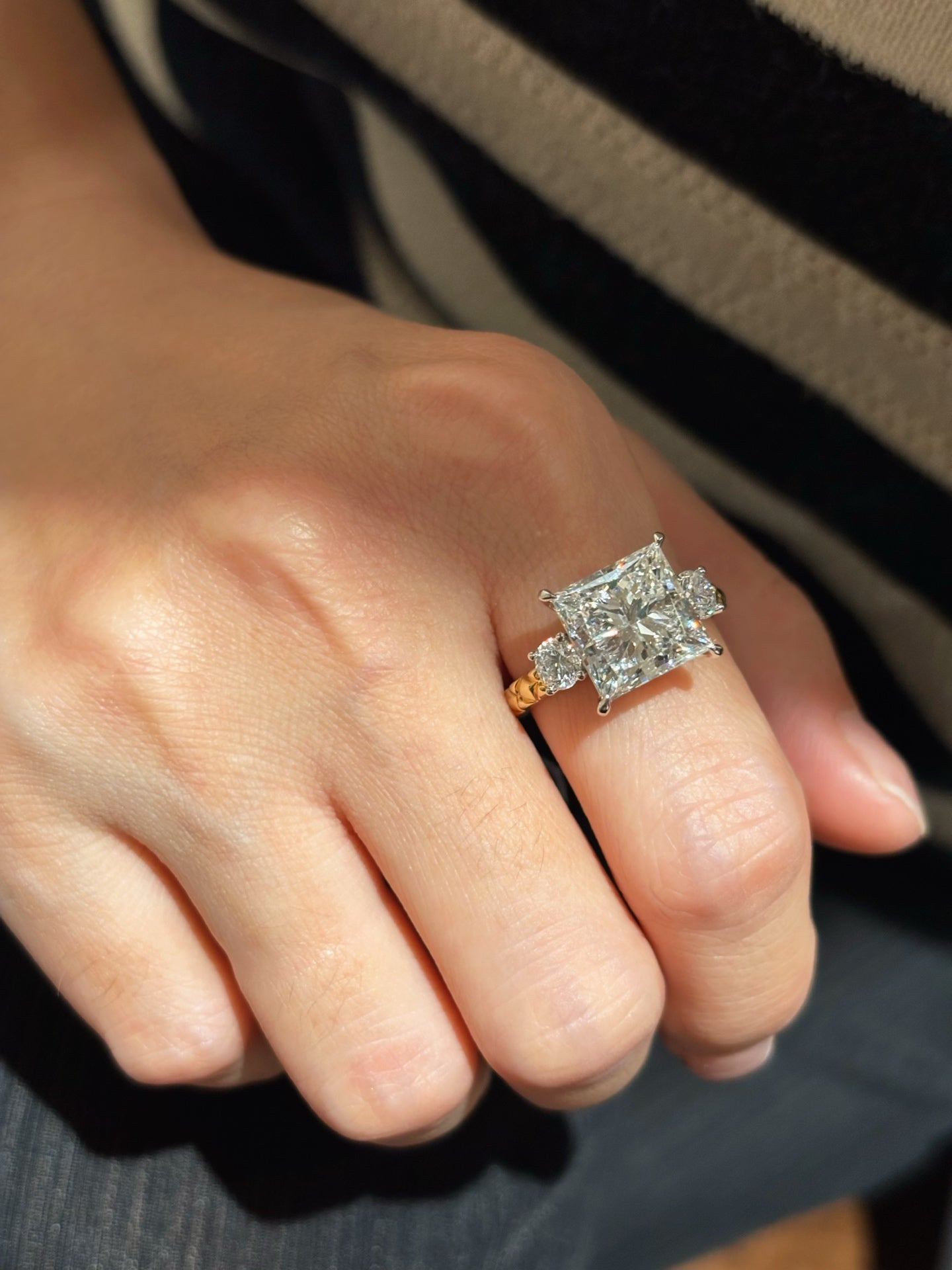 Three-Stone Princess Cut Lab Grown Diamond Engagement Ring | 18K Gold