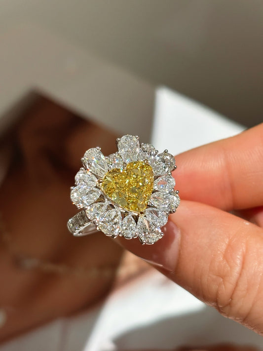 Heart Yellow Lab Diamond Halo Ring Solid | 18K Gold