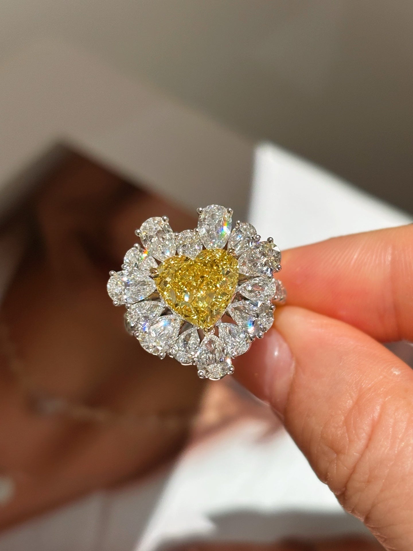 Heart Yellow Lab Diamond Halo Ring Solid | 18K Gold