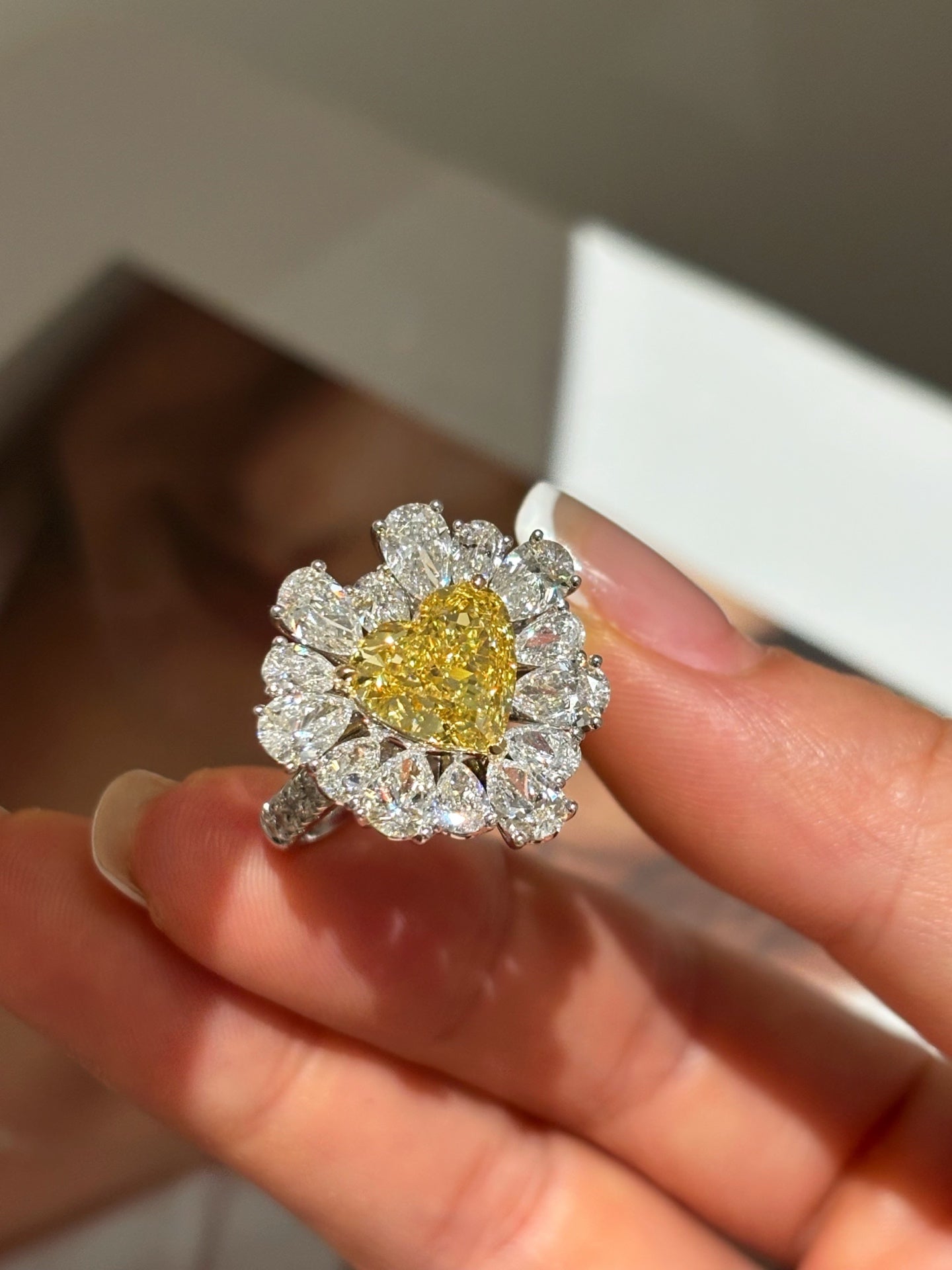 Heart Yellow Lab Diamond Halo Ring Solid | 18K Gold
