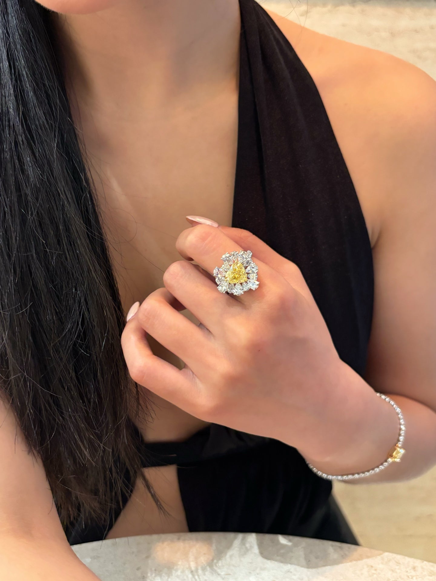 Heart Yellow Lab Diamond Halo Ring Solid | 18K Gold