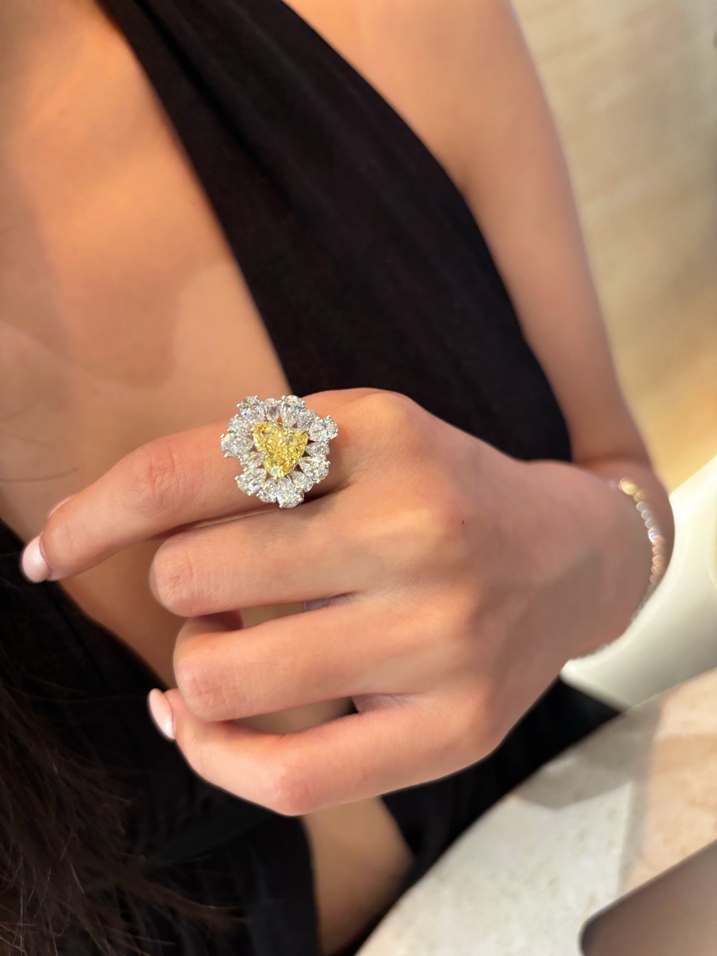 Heart Yellow Lab Diamond Halo Ring Solid | 18K Gold