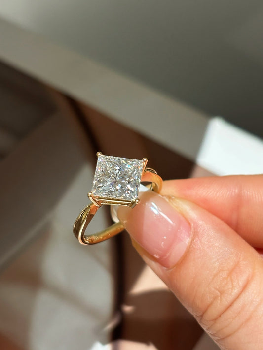 4-Prong Solitaire Princess Cut Lab Created Diamond Ring | 18K Gold