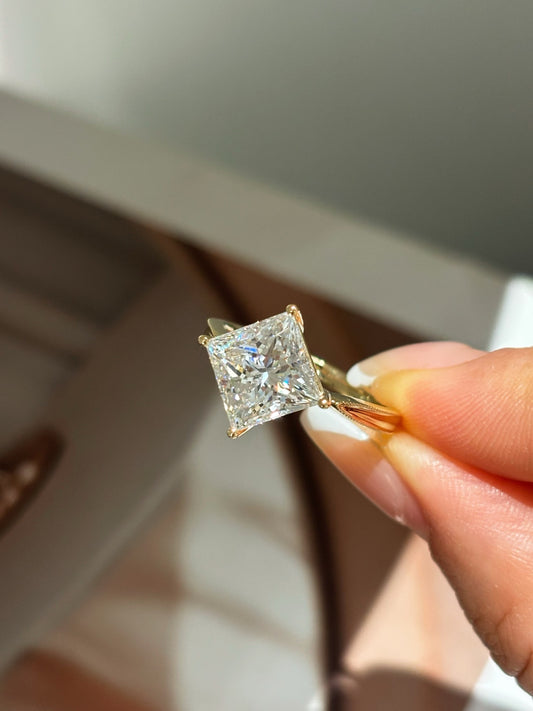 4-Prong Solitaire Princess Cut Lab Created Diamond Ring | 18K Gold
