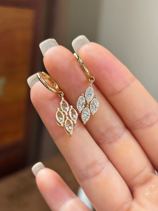 Marquise Cut Lab Grown Diamond Dangle Hoop Earrings | Vintage Cluster Drop | Solid 18KGold