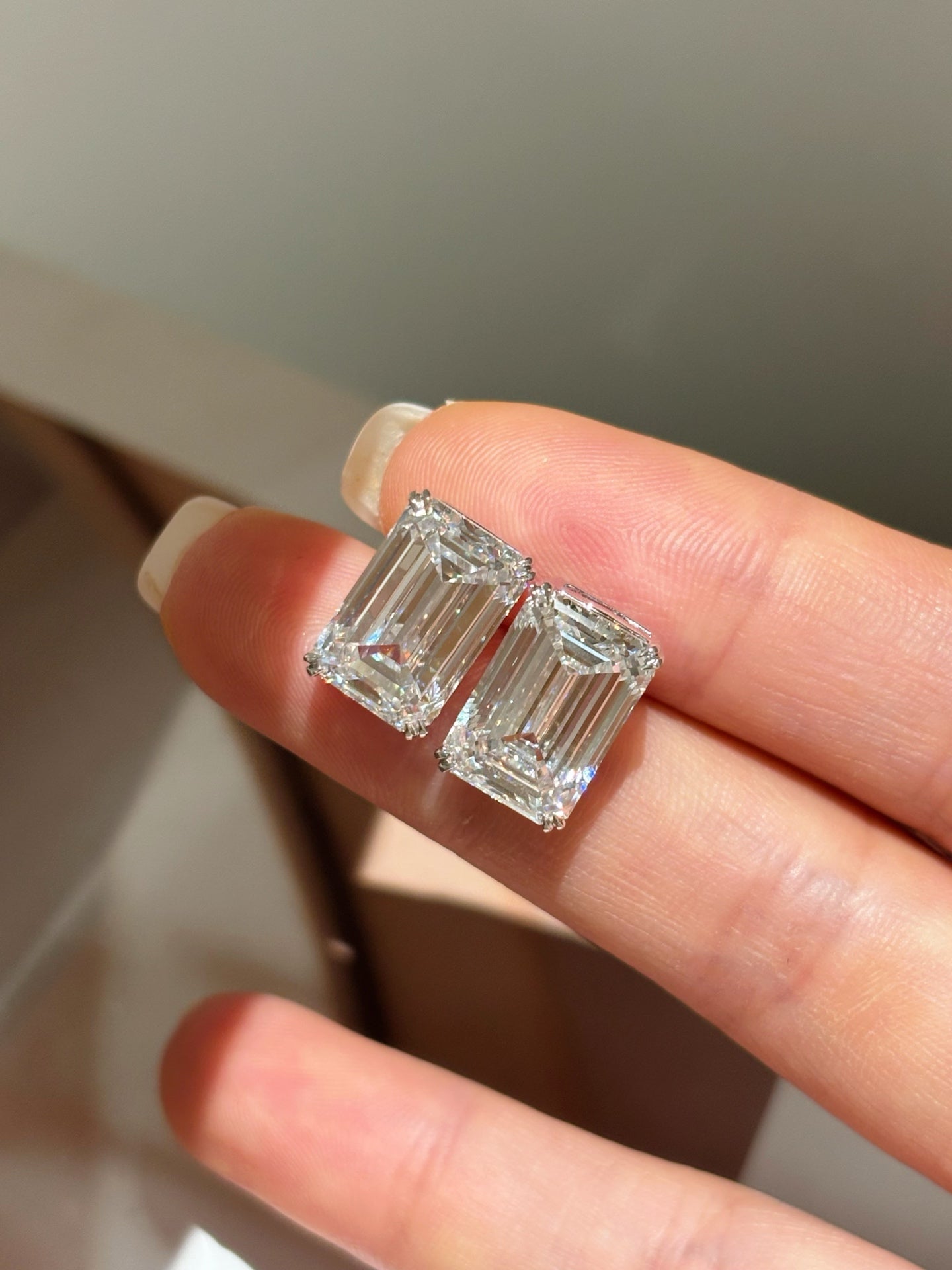 Emerald Cut Lab Grown Diamond Stud Earrings | Classic Four Prong Solitaire | Solid 18K Gold
