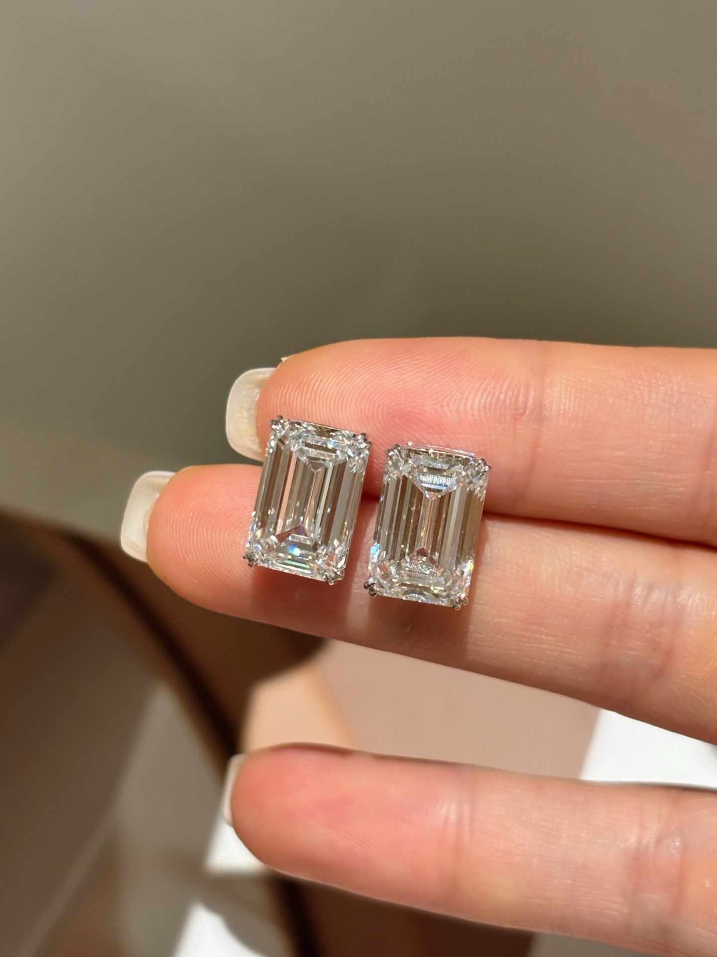Emerald Cut Lab Grown Diamond Stud Earrings | Classic Four Prong Solitaire | Solid 18K Gold