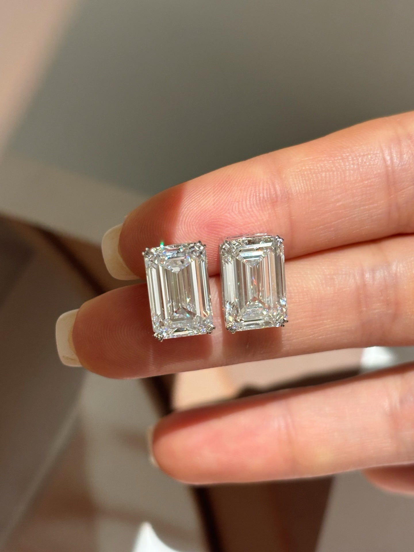 Emerald Cut Lab Grown Diamond Stud Earrings | Classic Four Prong Solitaire | Solid 18K Gold
