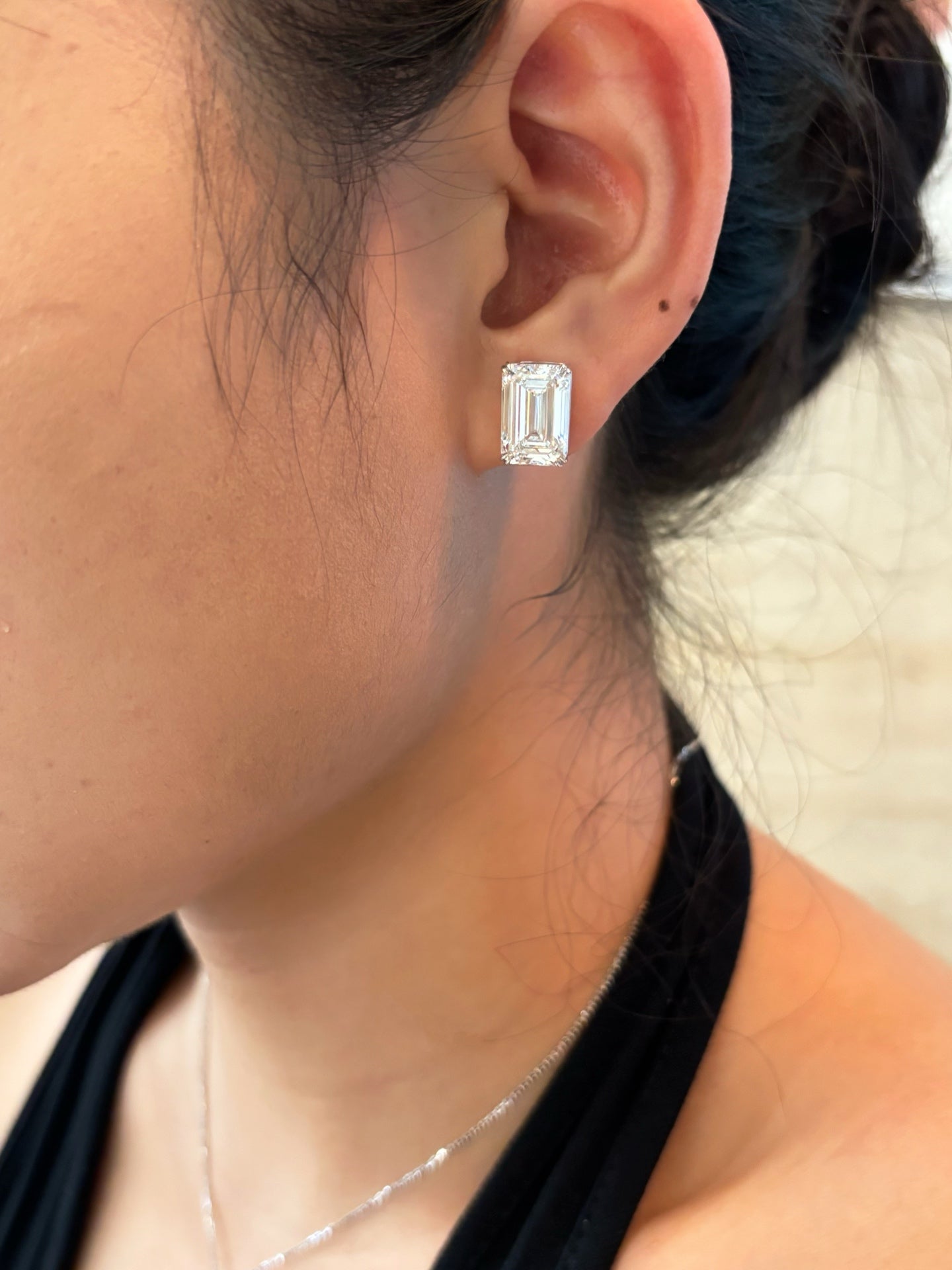 Emerald Cut Lab Grown Diamond Stud Earrings | Classic Four Prong Solitaire | Solid 18K Gold