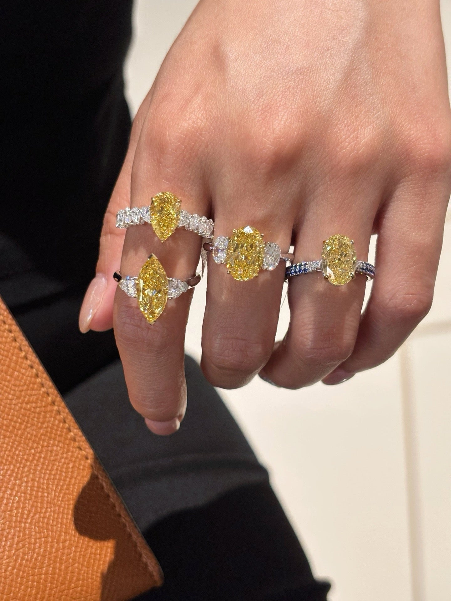 Classic Three Stone Oval Canary Lab Diamond Solitaire Ring | 18K Gold