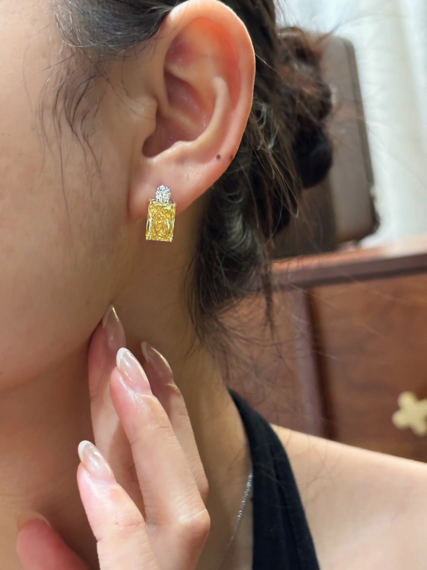 Two-Tone Radiant Yellow Lab Diamond Stud Earrings | 18K Gold