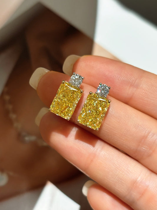 Two-Tone Radiant Yellow Lab Diamond Stud Earrings | 18K Gold