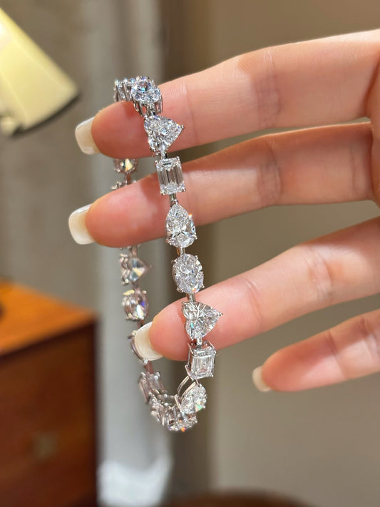Mixed Cut Multi Shape Lab Created Diamond Tennis Bracelet |Dainty Stack Wedding Anniversary Bracelet | 18K Gold