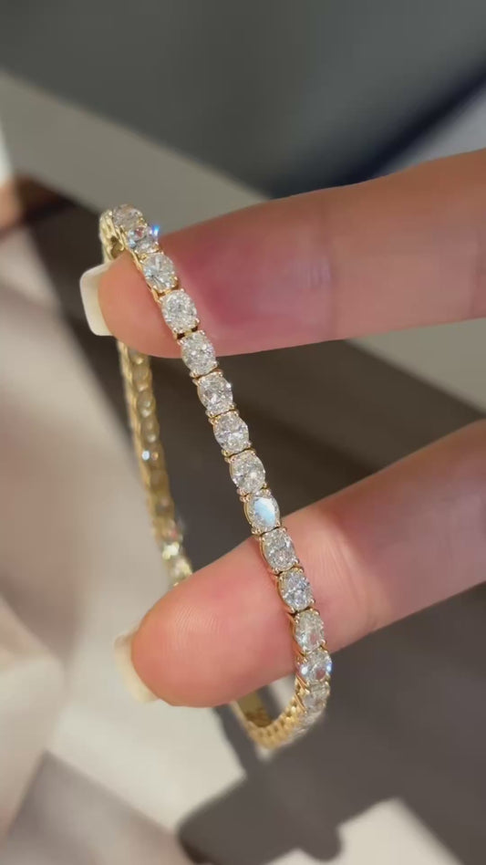 Vertical Oval Lab Grown Diamond Tennis Bracelet | Four Prong Setting | 18K Yellow Gold