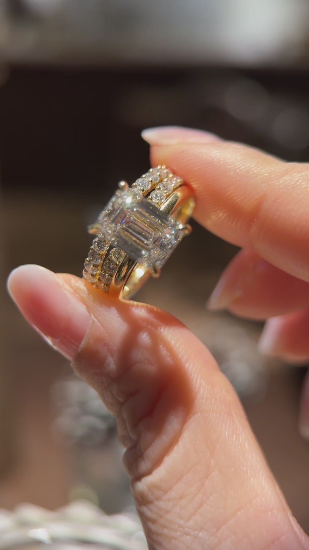 Emerald Cut Stacking Ring Set | The Ultimate Yellow Gold Elegance
