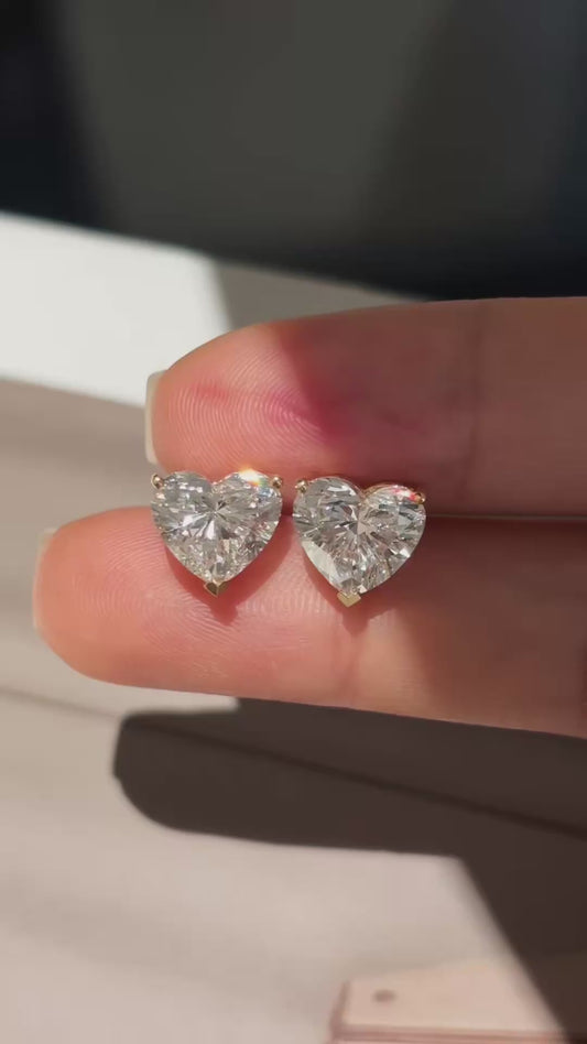 2CT/STONE Lab-Grown Diamond Heart Stud Earrings| 18K Yellow Gold