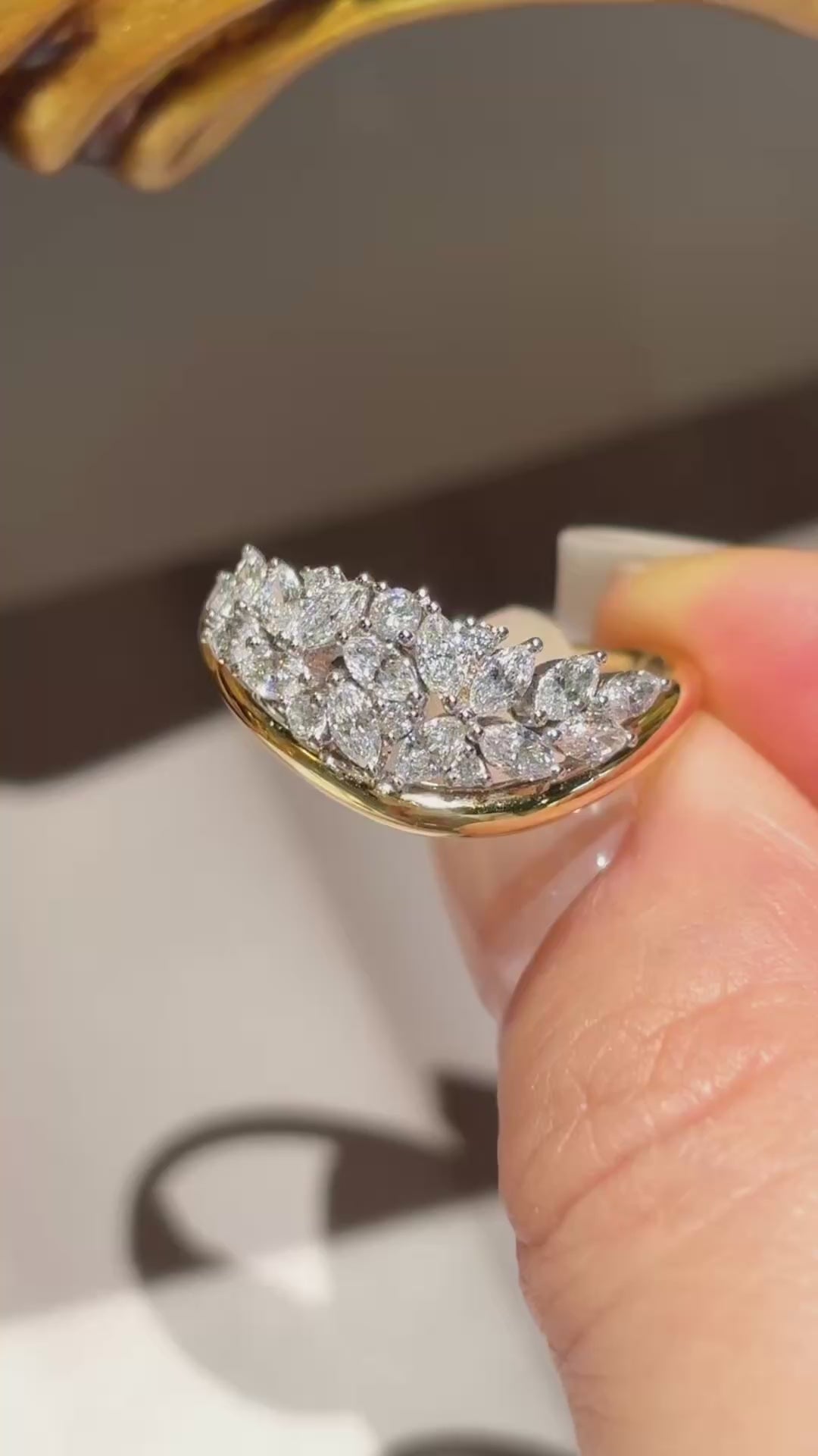 Stunning Leaf Cluster Lab Grown Diamond Ring | Gold Statement Band