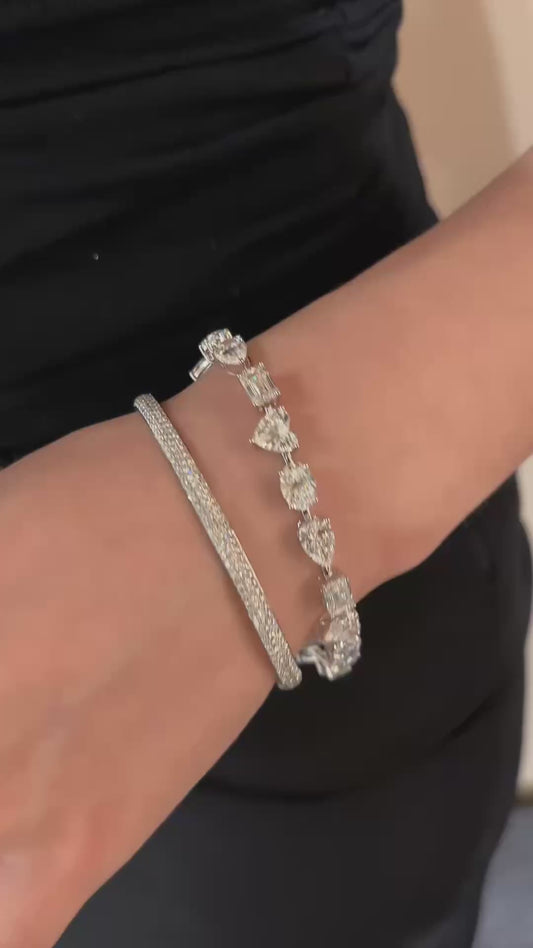 Mixed Cut Multi Shape Lab Created Diamond Tennis Bracelet |Dainty Stack Wedding Anniversary Bracelet | 18K Gold