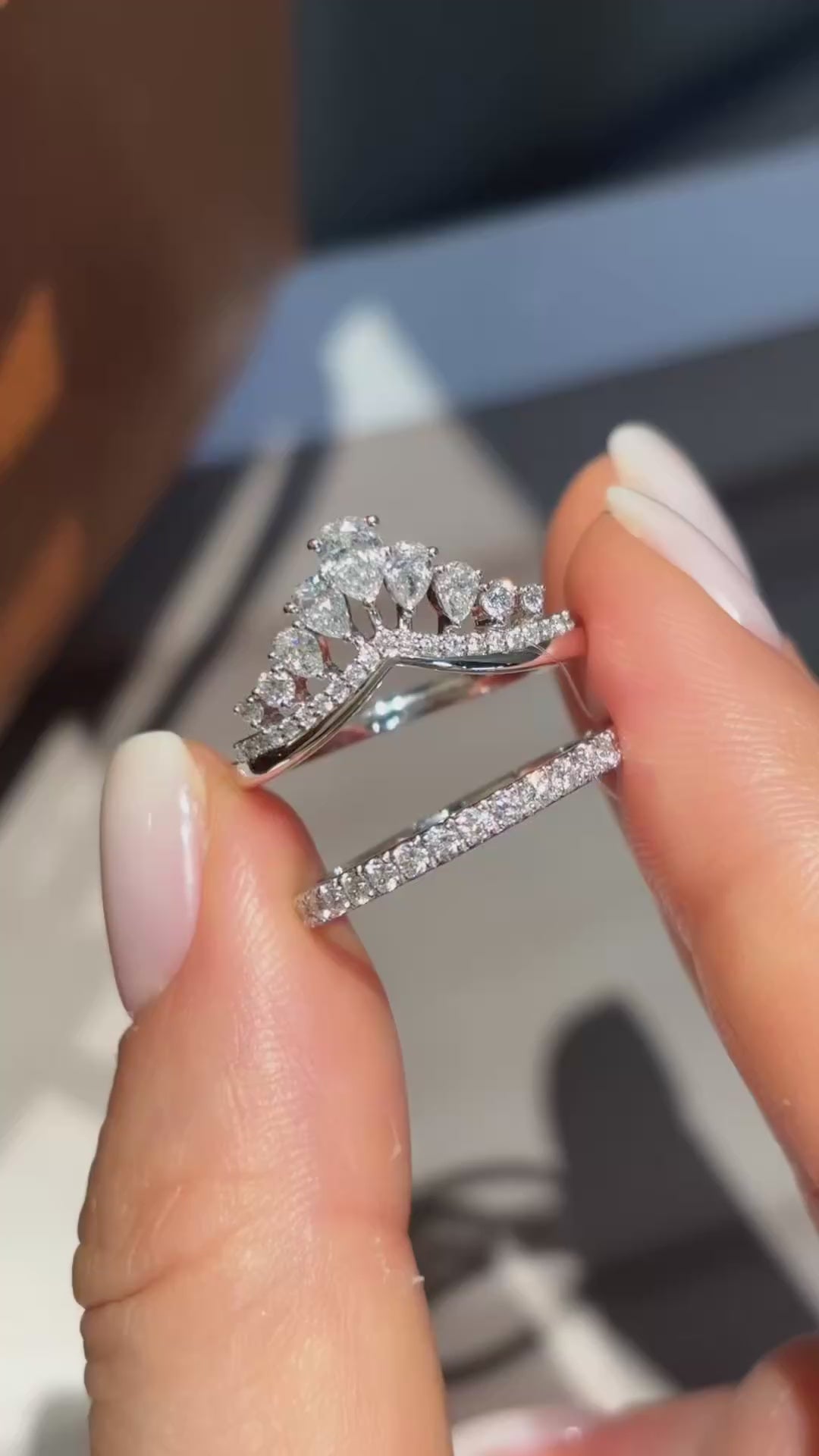 Crown Style Lab Grown Diamond Band | Stackable Luxury Ring | 18K White Gold