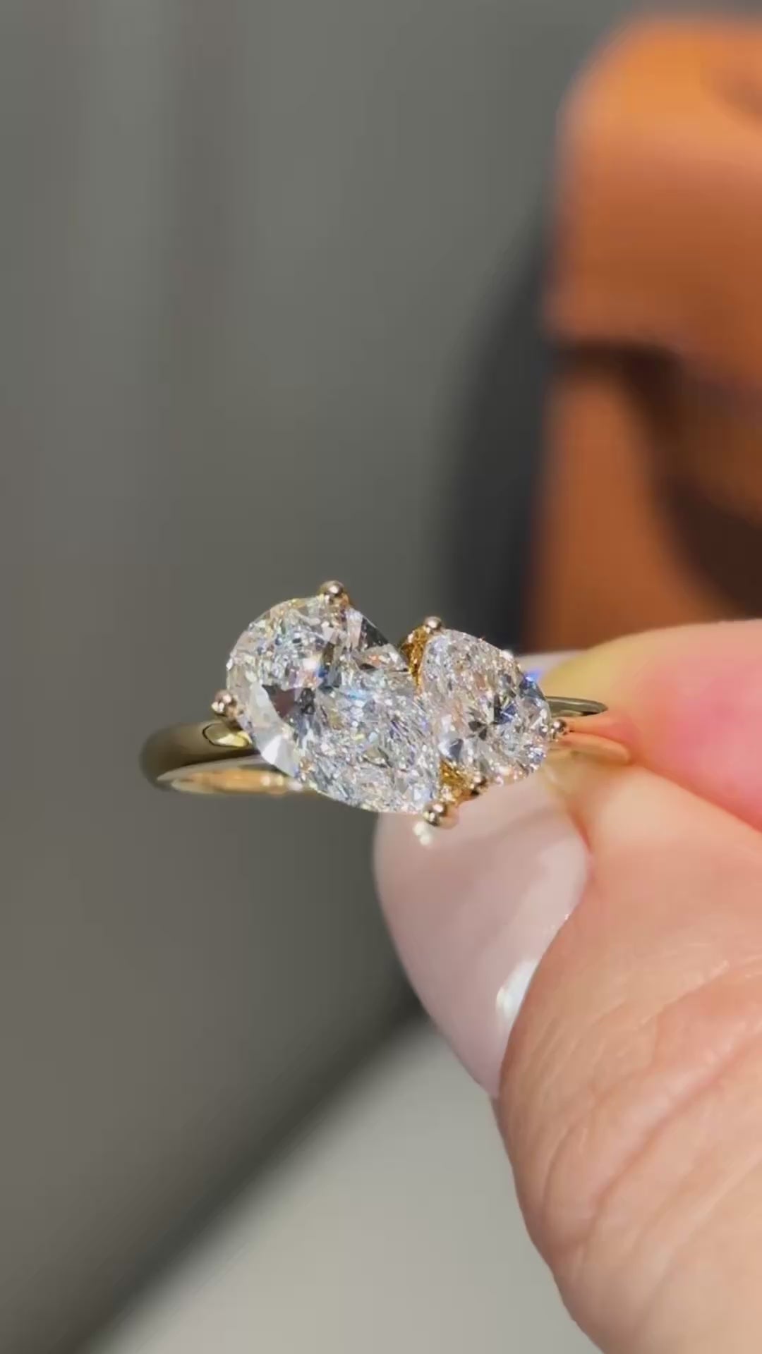 1.5ct 3.18g Two-Stone Pear Shape Lab Grown Diamond Ring | 18K Yellow Gold