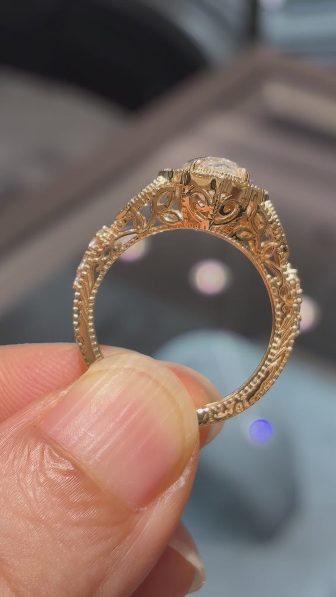 2.5CT Marquise Step Cut Lab Diamond Vintage Milgrain  | 18K Gold