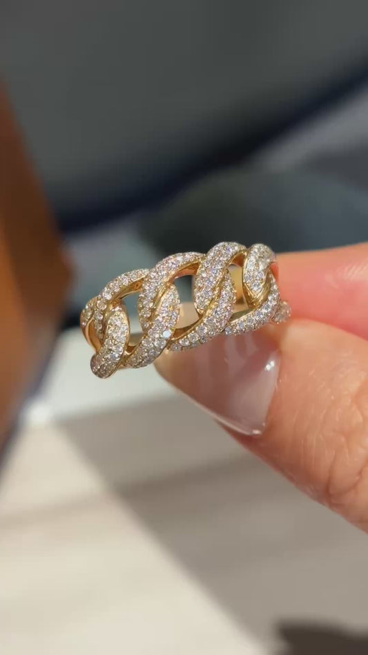 Cuban Chain Style Lab Grown Diamond Ring | Full Diamond Design | 18K Yellow Gold