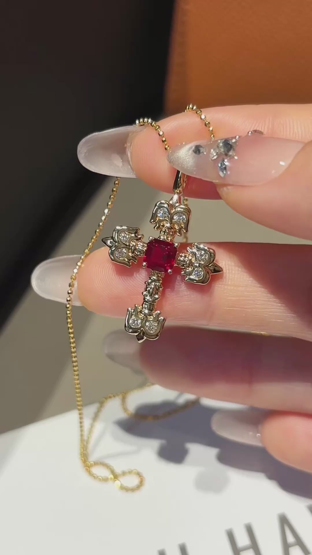 Lab Grown Ruby Cross Pendant Necklace  |  Everyday Faith & Timeless Gifting | 18K Yellow Gold